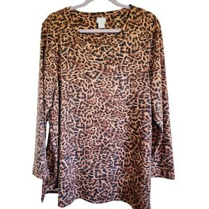 Chico's 3 Leopard Print Women's Size X Large Brown &‎ Black Long Sleeve Sweater